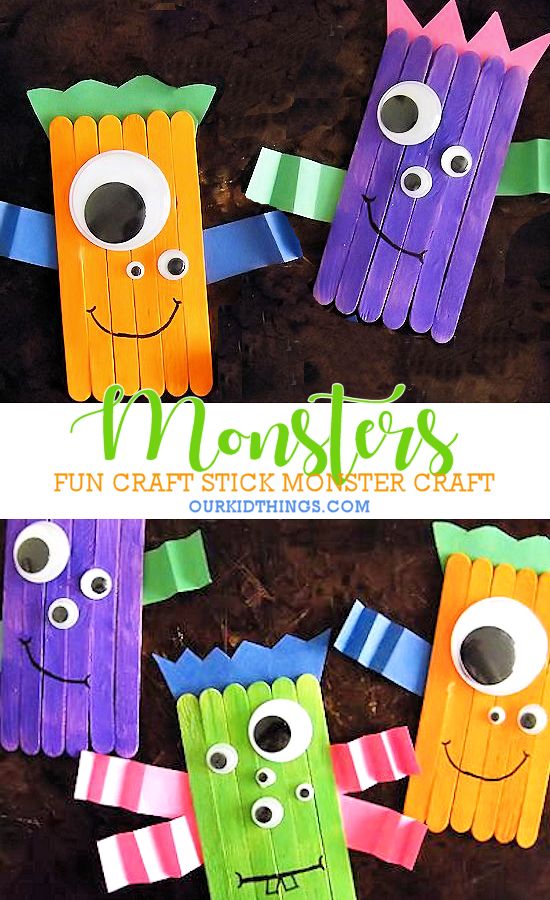 popsicle monster craft for kids to make with construction paper and colored construction paper sticks