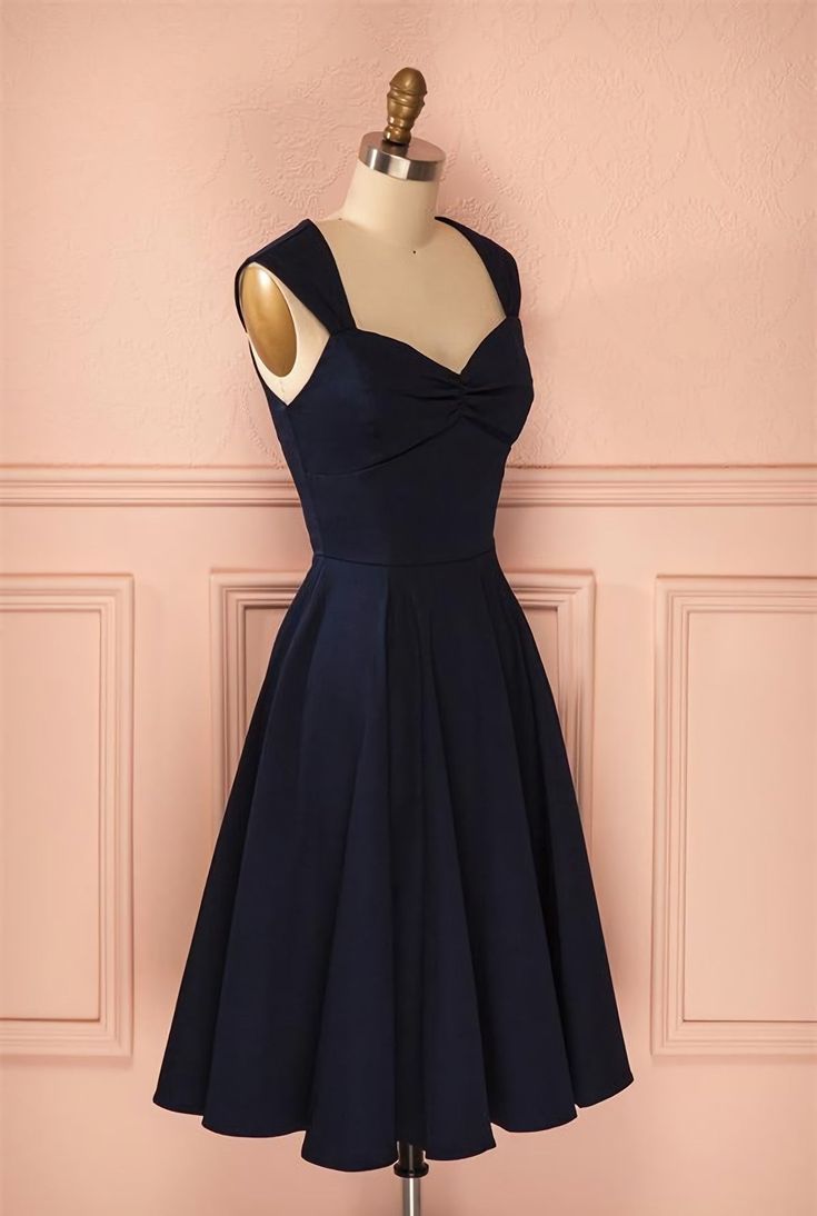 Vintage Simple Short Navy Blue Elegant Handmade Homecoing Homecoming Dresses Dark Blue Elegant Dress Short, Vintage Dark Blue Dress, Dark Blue Dress Formal Short, Short Dark Blue Dress, Dresses Medium Length, Navy Blue Homecoming Dresses, Vintage Homecoming Dresses, Navy Blue Short Dress, Dress Dark Blue