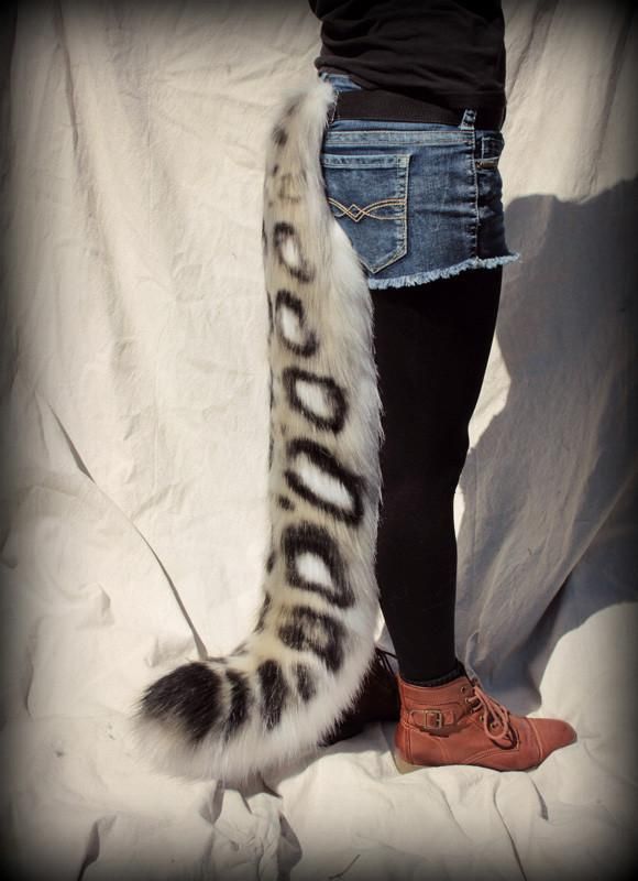 a person standing next to a white and blue animal tail with the word edmonton written on it