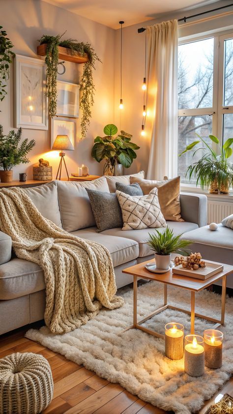 a living room filled with furniture and candles