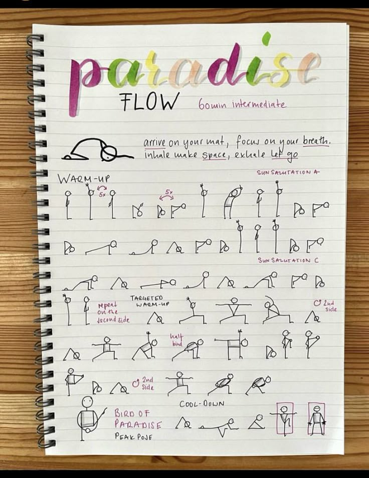 a notebook with some writing on it and the words paradise flow written in different languages