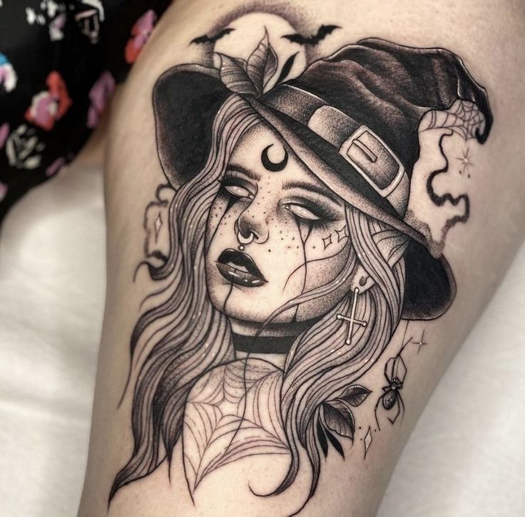 Small Witch Tattoo, Witch Tattoo Flash, Small Witch Tattoo Ideas, Witch Tattoo Ideas, Witch Tattoos, Hp Tattoo, Bookish Tattoos, Tattoo Apprenticeship, Wicked Tattoos