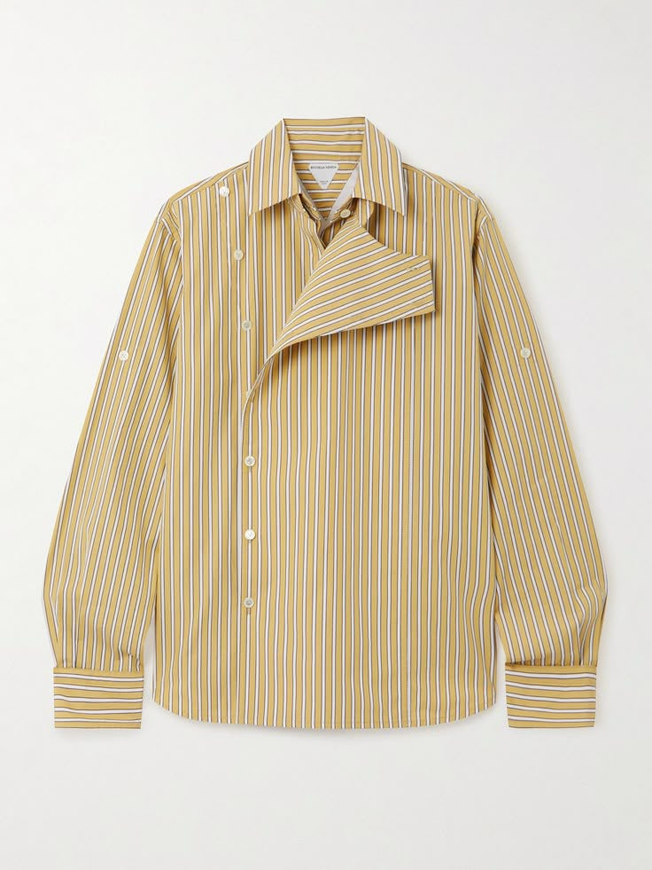 Bottega Veneta's Pre-Fall '24 collection elevates staples through unexpected details. This shirt is cut from striped cotton-poplin for a relaxed fit and designed with an off-center placket. Leave a few buttons undone to let the fabric drape. Fabric Drape, Shirt Detail, Cotton Poplin Shirt, Draped Fabric, Poplin Shirt, Cotton Poplin, Net A Porter, Striped Shirt, Bottega Veneta