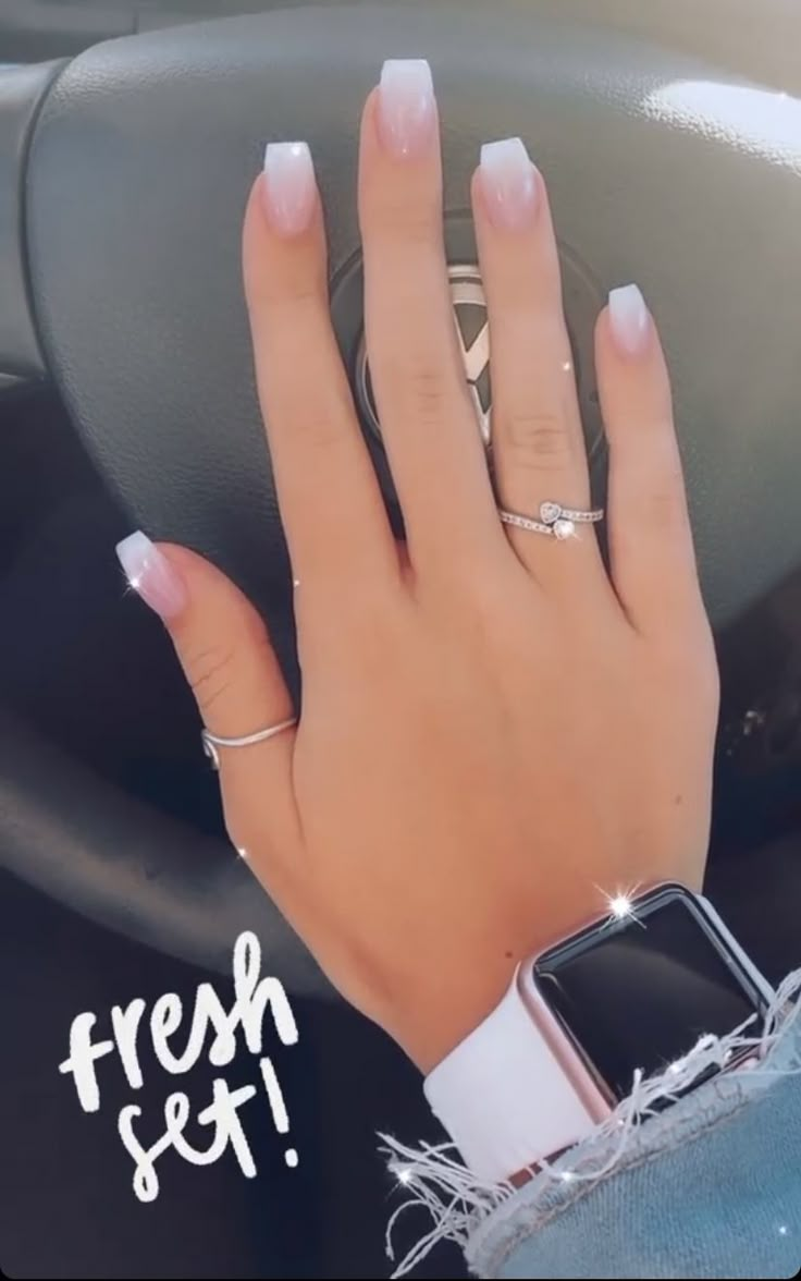 White And Pink Ombre Acrylic Nails, French Tip Ombre Nails Coffin, Short Ombré Acrylic Nails, White Tip Acrylic Nails Coffin, Pink White Ombré Nails, Short Coffin Shape Nails Ombre, Light Pink Ombre Nails Coffin, Ombre Nails Square Short, Coffin Simple Nails