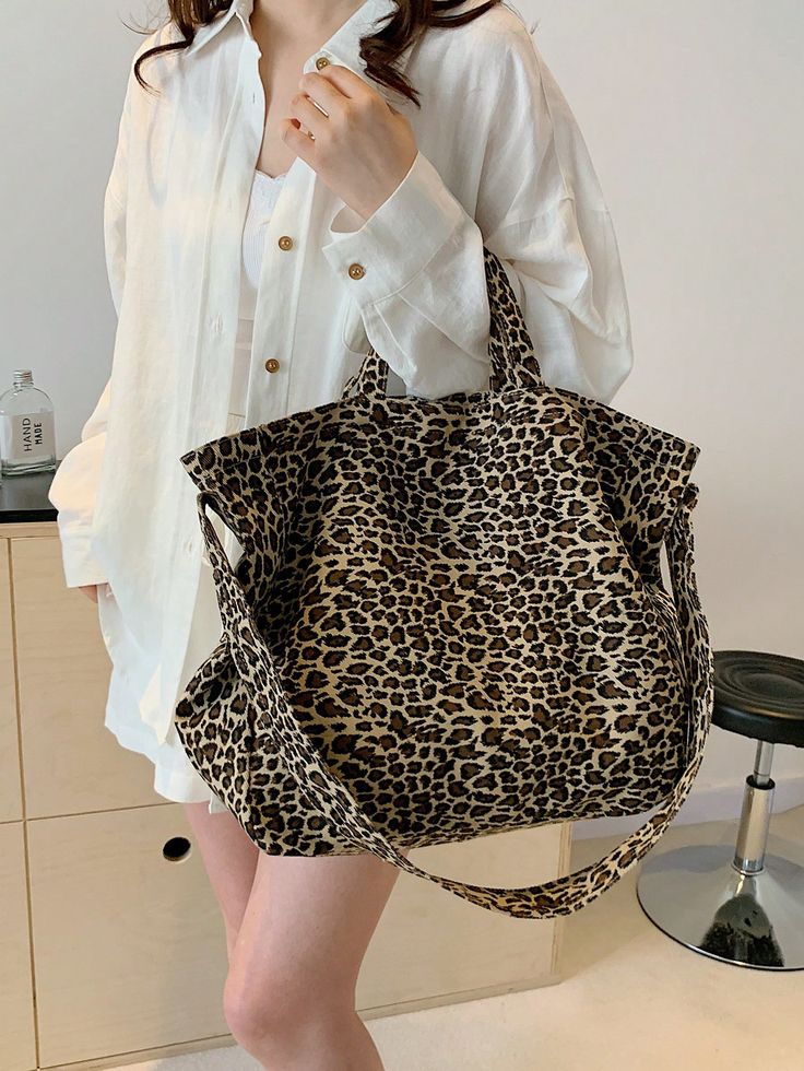 Summer Large Capacity Commuting Tote Handbag, New Leopard Print Fashionable Simple Casual Shoulder Crossbody Bag For Women,Trendy Leopard Print Bag Brown Funky   Canvas Textured Pattern Square Bag   Women Bags, size features are:Bust: ,Length: ,Sleeve Length: Brown Canvas Mobile Phone Bag, Trendy Large Capacity Pouch Canvas Bag, Trendy Large Capacity Canvas Pouch Bag, Casual Pouch Satchel, Trendy Canvas Bag With Large Capacity, Travel Shoulder Canvas Bag, Travel Tote Canvas Bag With Single Shoulder Strap, Travel Canvas Tote Bag With Single Shoulder Strap, On-the-go Bags With Pockets