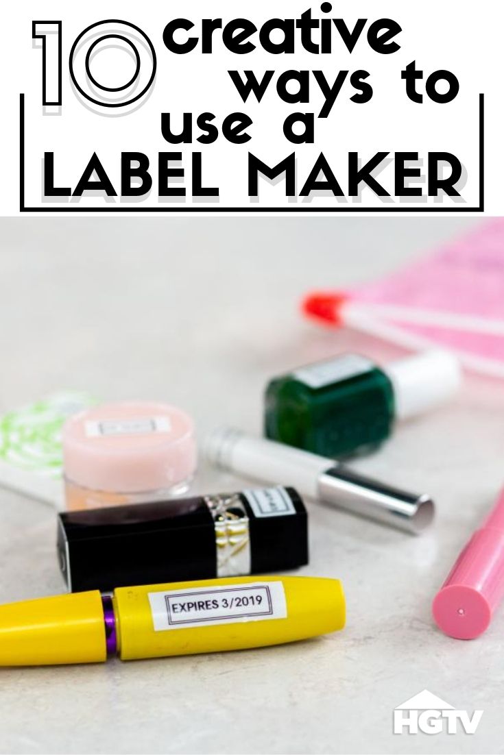 the words 10 creative ways to use label maker are in front of some pens and markers