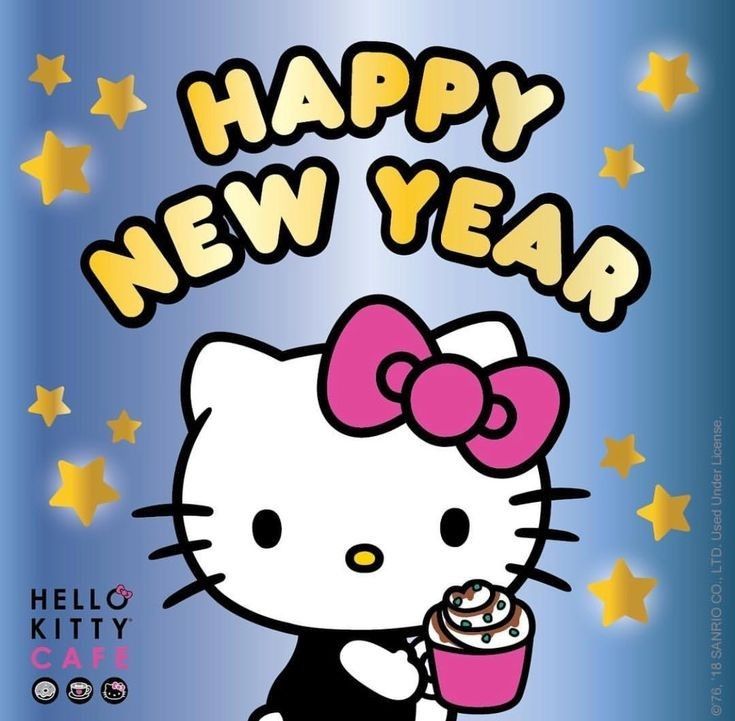 a hello kitty birthday card with the words happy new year