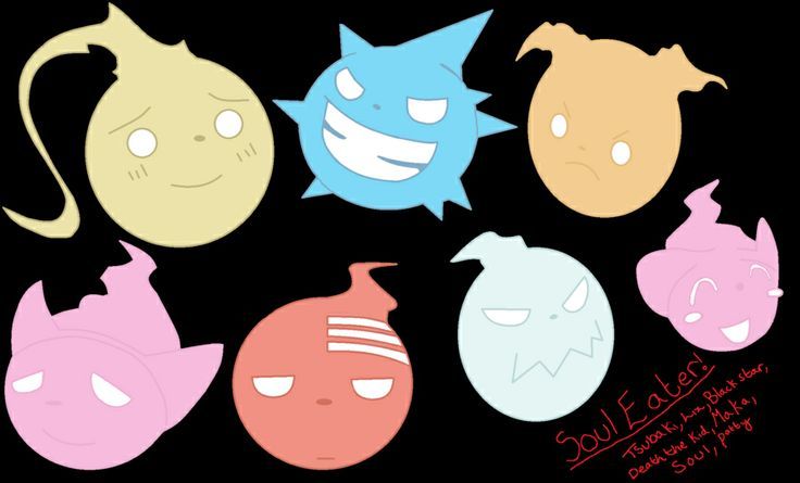 five different colored cartoon faces on a black background