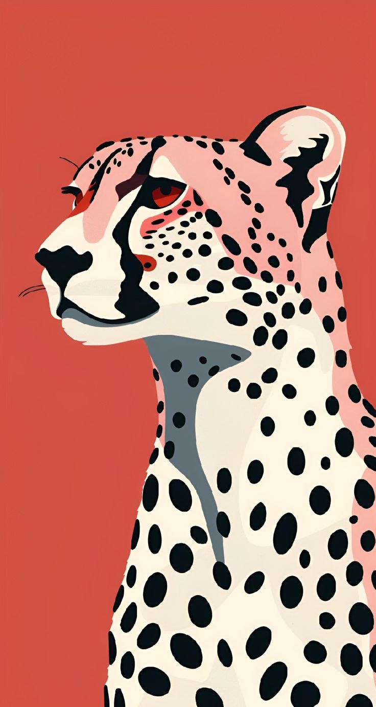 a painting of a cheetah on a red background