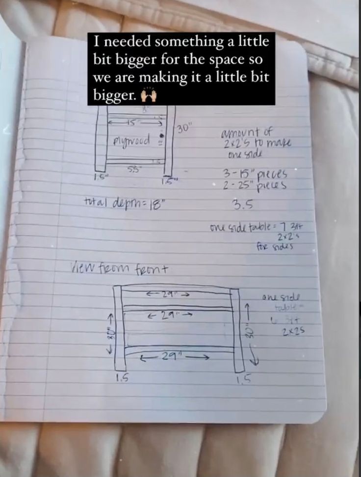 a piece of paper with writing on it that says i need something a little but bigger for the space so we are making a little bit bigger