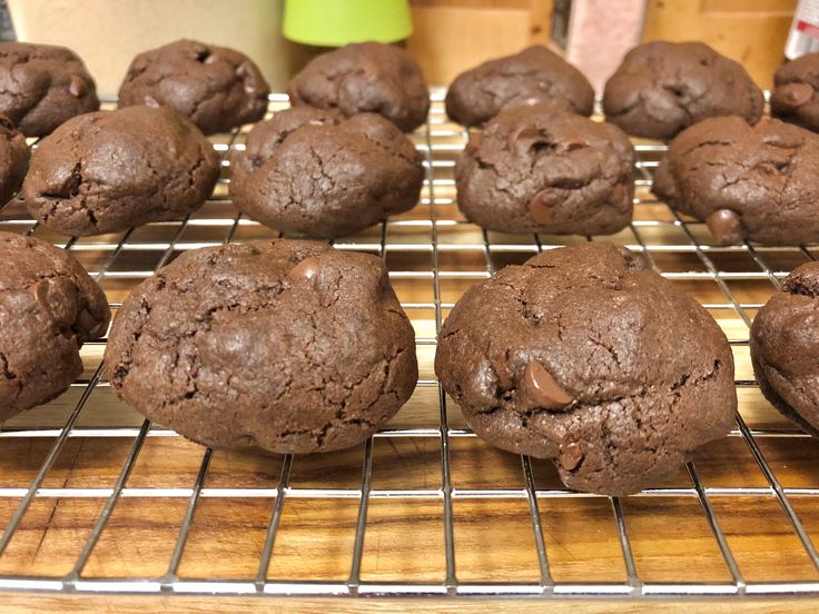 chocolate cookies cooling on a wire rack