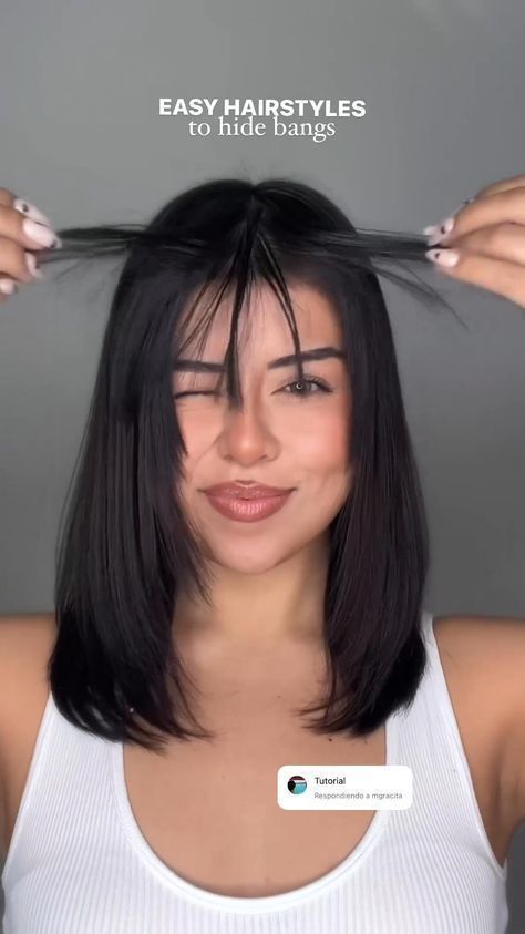 Hairstyles To Hide Bangs, Full Bangs Long Hair, Hair Inspiration Long, Hairstyles For Layered Hair, Hair Tips Video, Hairdos For Short Hair, Hair Tutorials Easy, Peinados Fáciles Para Cabello Corto, Short Hair Tutorial