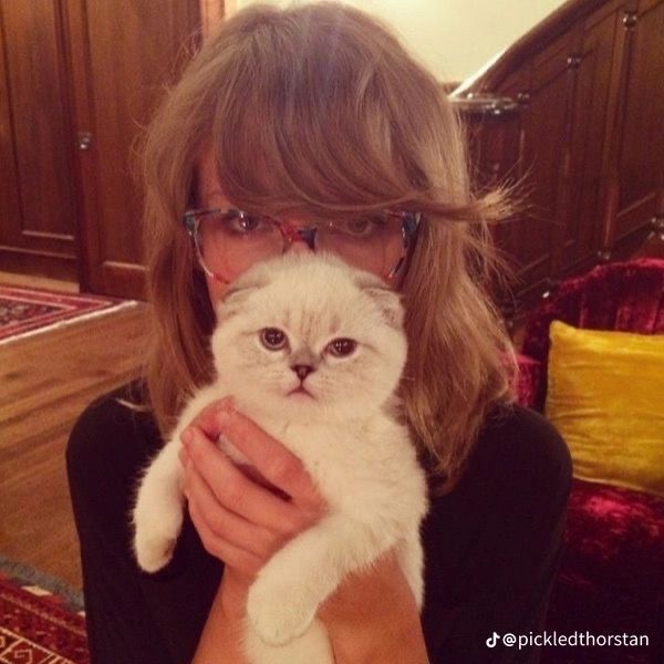 a woman holding a white cat in her hands