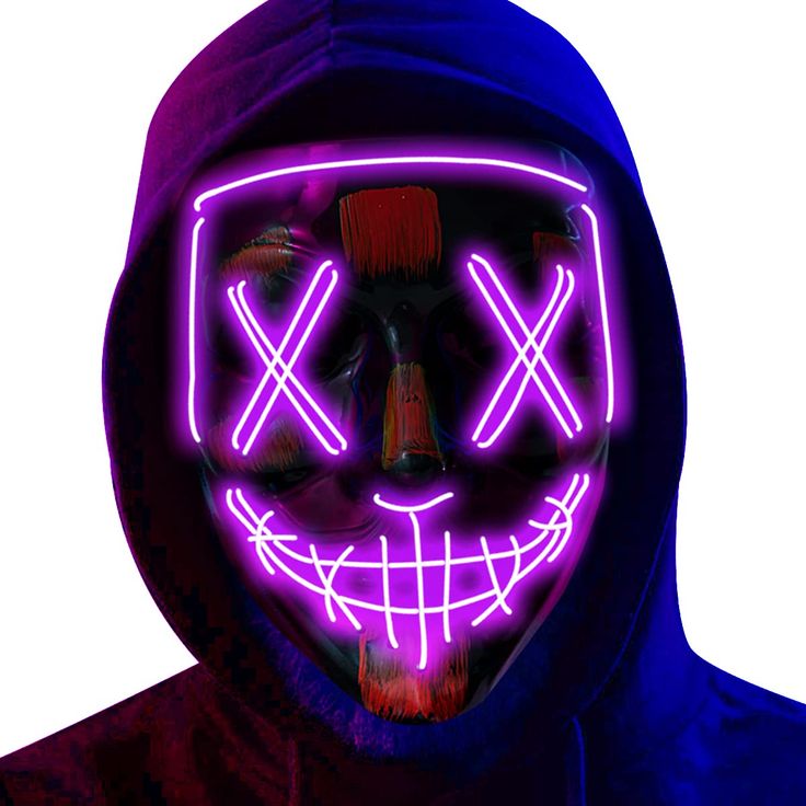 a person wearing a neon mask and purple hoodie