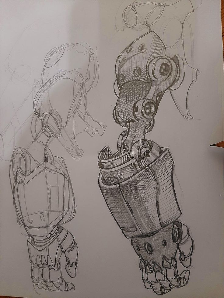 a drawing of a robot holding a beer can in his hand and another robotic arm