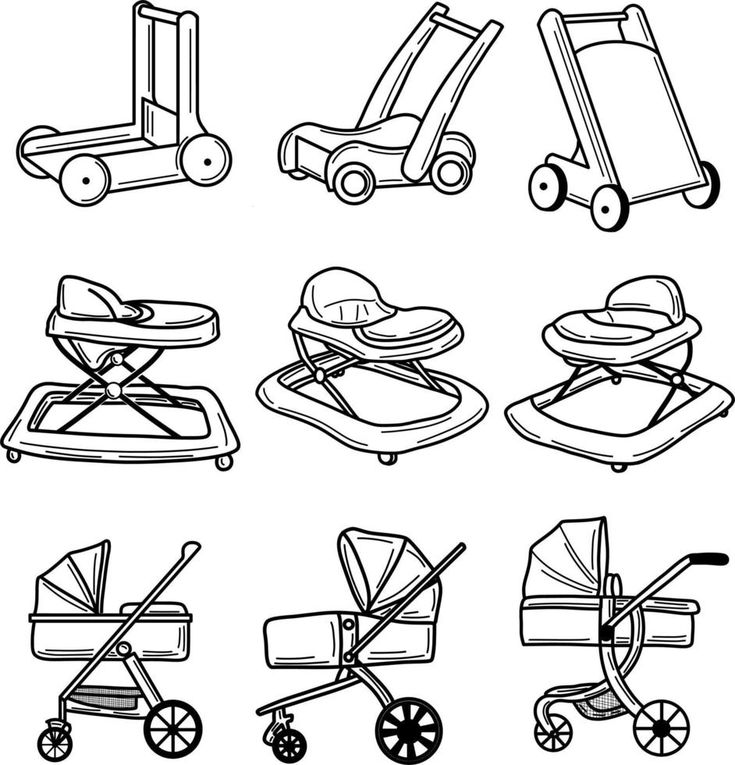 Handdraw doodle of baby walker and stroller Stroller Drawing, Ocean Printables, Quinny Stroller, Quad Stroller, Jeep Stroller, Yoyo Stroller, Baby Trolley, Jogger Stroller, Twin Strollers