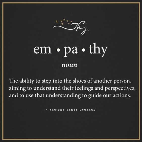 the words em pa - thy are written in black and gold on a black background