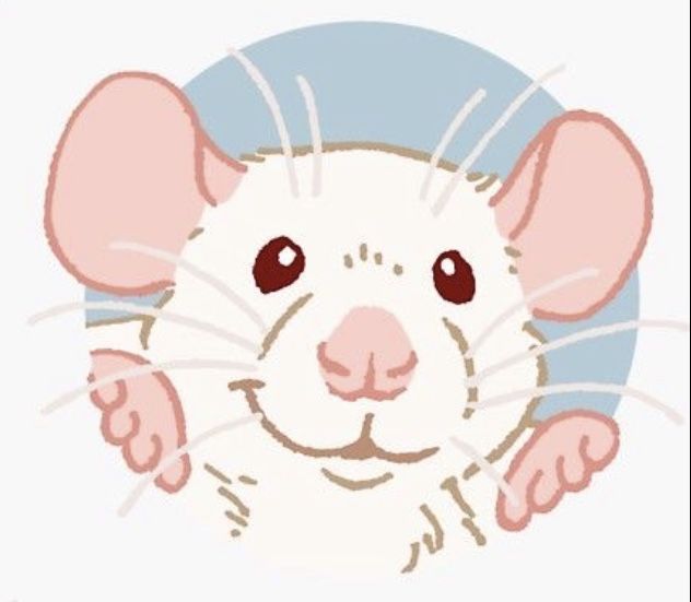 a white mouse with brown eyes and pink ears