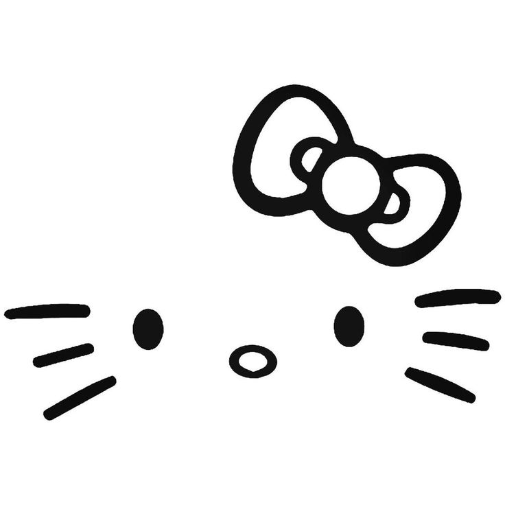 a black and white drawing of a cat's face with a bow on its head