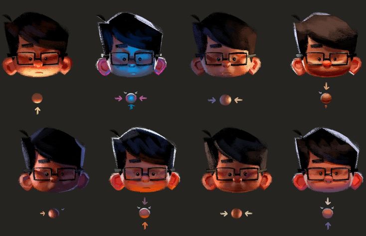 the animation character is wearing glasses and has different facial expressions