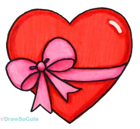 a drawing of a heart with a pink bow