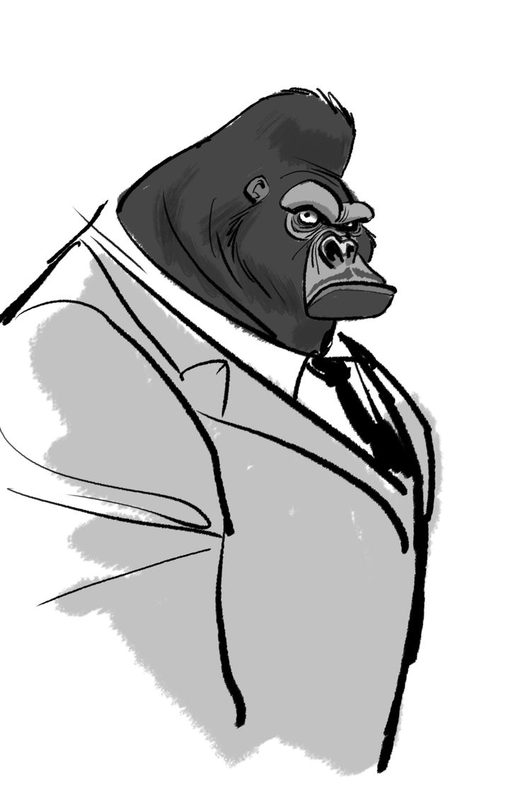 a gorilla in a suit and tie with an angry look on his face as if he's going to punch someone