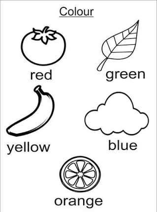 an orange, red and green coloring page with the words in english on top of it