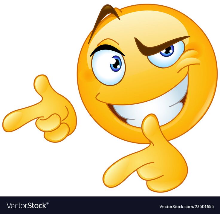 an emoticive smiley face pointing at something with his index and finger up in the air