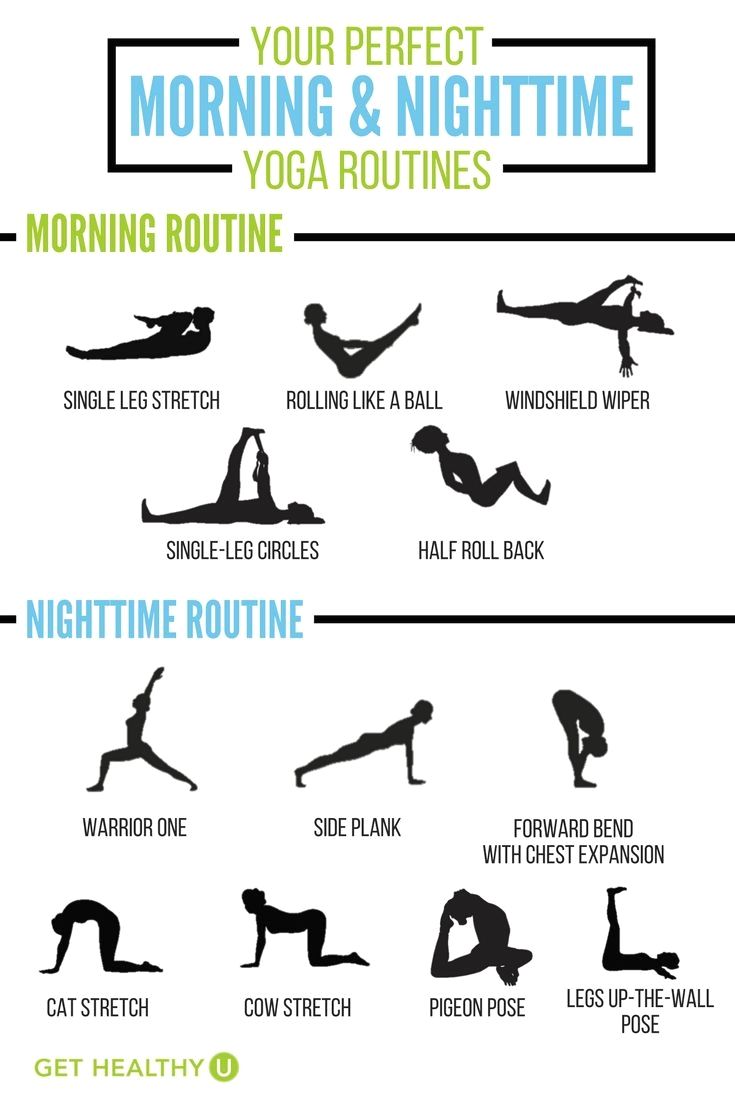 a poster showing the benefits of morning and night time yoga routine