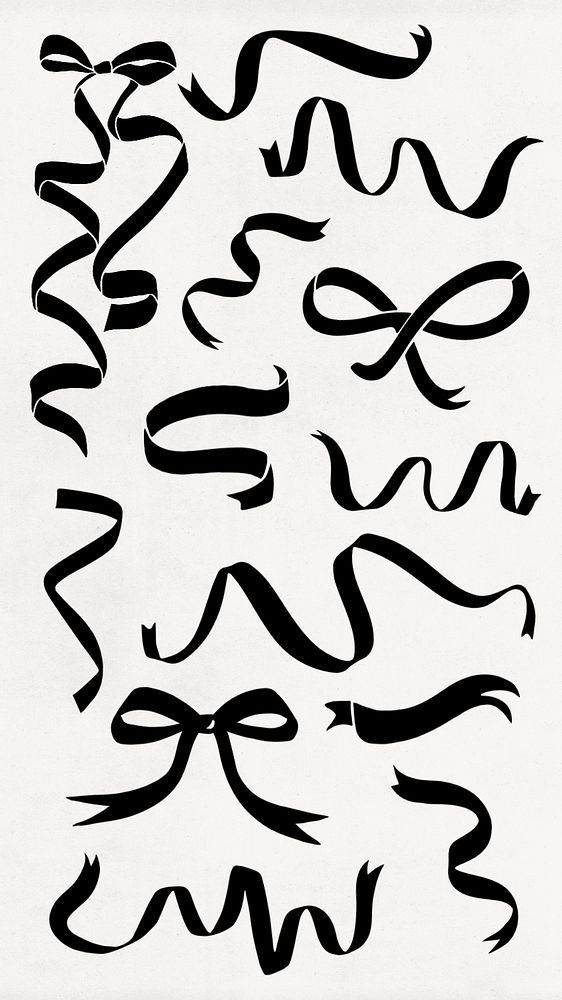 black and white drawing of different types of ribbons