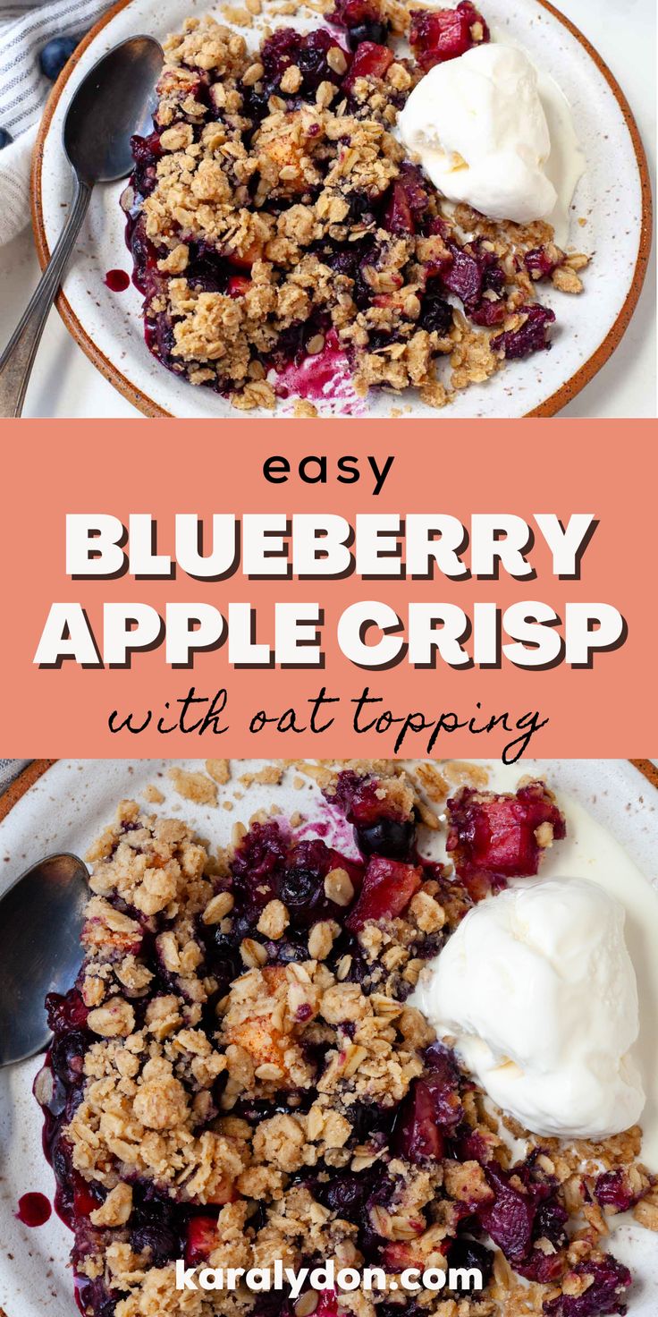 blueberry apple crisp with oat topping on a plate