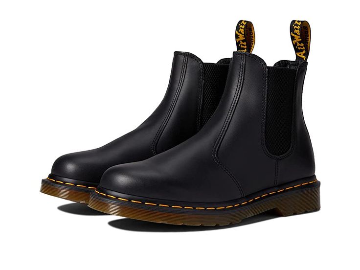 Dr. Martens 2976 - Boots : Black Nappa : This classic Dr. Martens 2976 boot will do well keeping your feet in style and in total comfort in the big city. Slip-on Chelsea boot. Smooth leather is a firm, finished leather with a smooth, semi bright appearance. Side elastic gusset for easy on and off and a comfortable fit. Back heel loop. Smooth textile lining. Lightly cushioned footbed for underfoot comfort. Goodyear welted construction offers exceptional flexibility. Air-cushioned outsole is oil a Dc Marten, Miranda Hobbs, Dr Martens Chelsea, Dr Martens 2976, Dr Martens Black, Black Chelsea Boots, Leather Chelsea Boots, Goodyear Welt, Big City