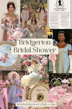 the bridal shower collage is shown in pink and white