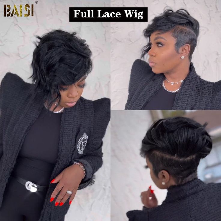 hairbs Pixie Cut Wig BAISI Full Lace Side Part With Wavy Wig Lace Side Part, Wig Shop, Double Drawn Hair, U Part Wig, Wavy Wig, Wave Wig, Pixie Cut Wig, 360 Lace Wig, Lace Side