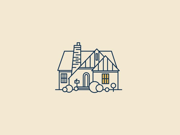 a drawing of a house on a beige background