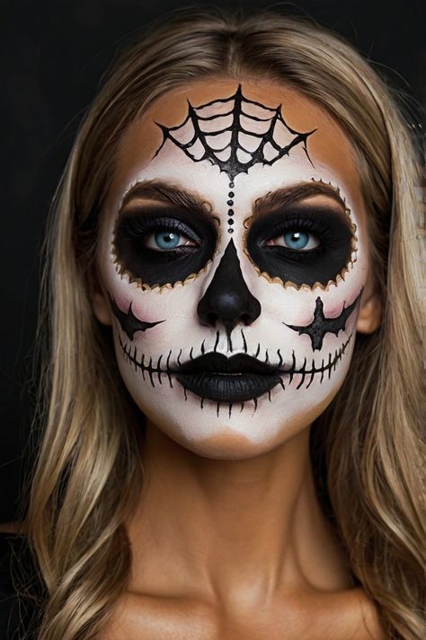 Skeleton Makeup Kids, Pretty Skeleton Makeup, Easy Skeleton Makeup, Skeleton Face Makeup, Skull Face Makeup, Halloween Skeleton Makeup, Skeleton Face Paint, Scarecrow Halloween Makeup, Paint Tutorial