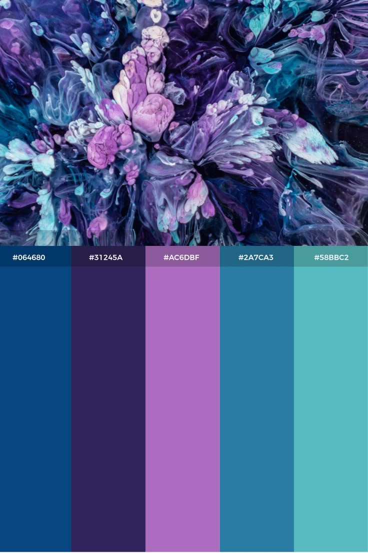 purple and blue color scheme with flowers