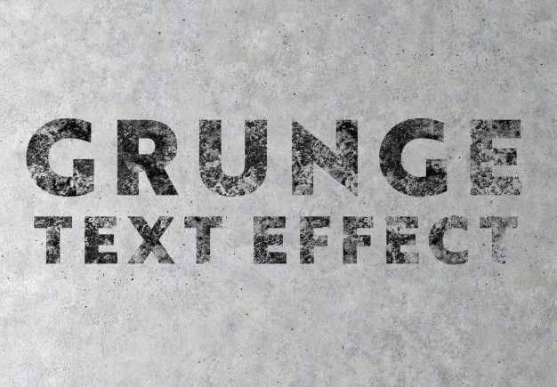 grunge text effect on concrete background with black and white image in the middle