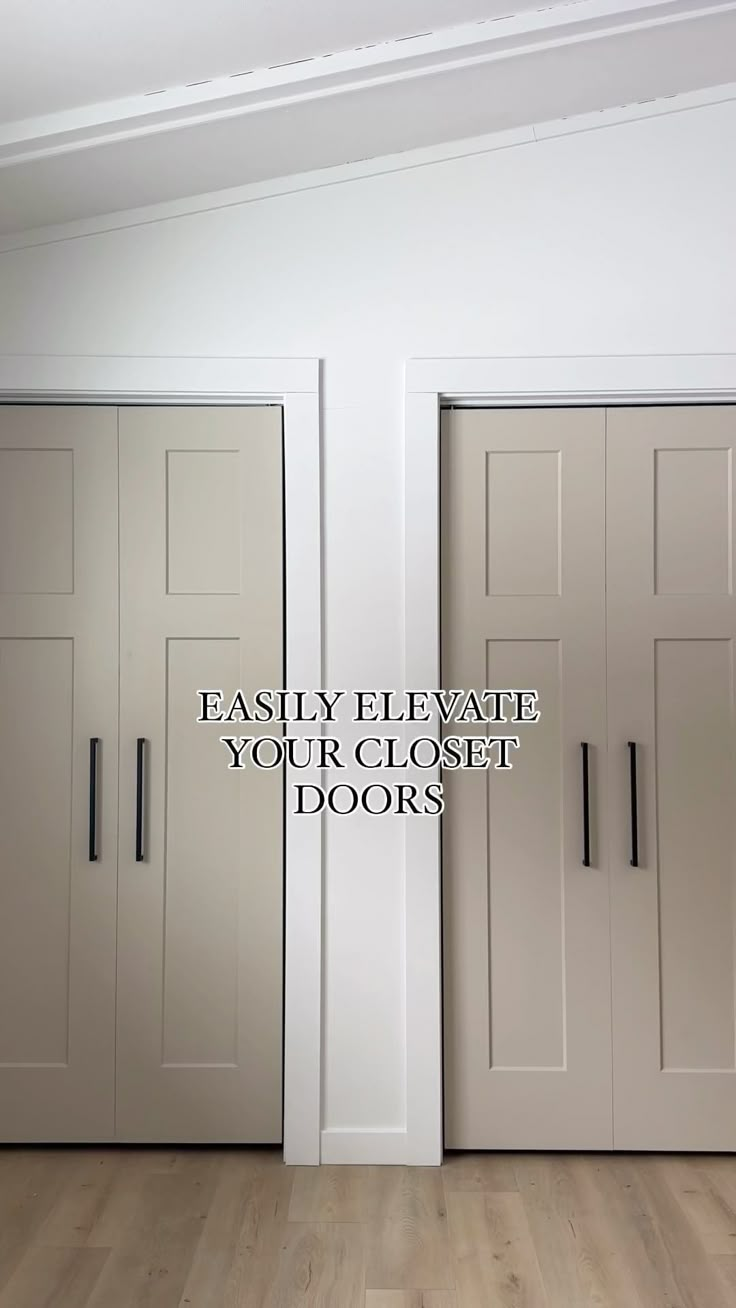 three doors with the words easy elevators you're closet doors