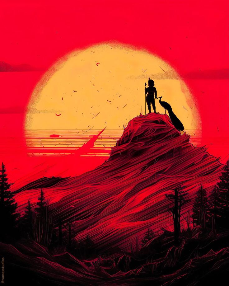 a person standing on top of a mountain with the sun setting in the back ground