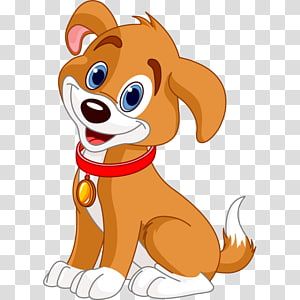 a cartoon dog with a red collar sitting on the ground, looking up at something