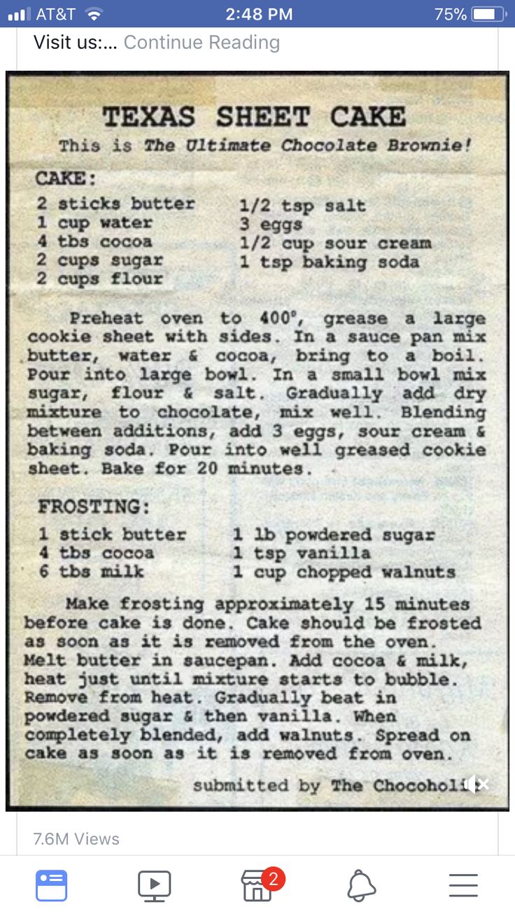 the texas sheet cake recipe is shown in an old newspaper article, with information about how to make it