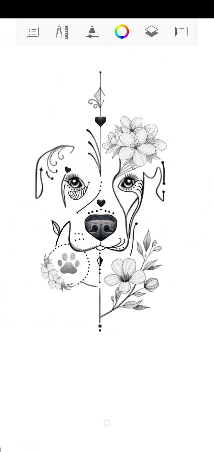 a drawing of a dog with flowers on it