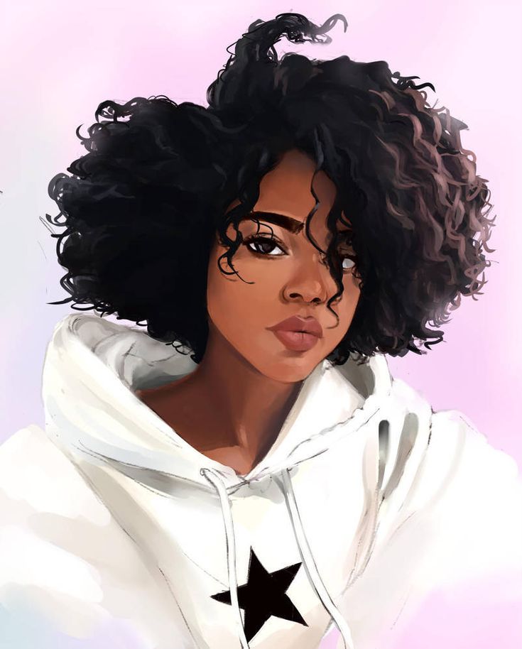 a drawing of a woman with black hair and stars on her hoodie, she is looking at the camera