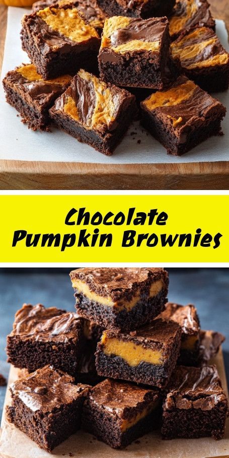 chocolate pumpkin brownies stacked on top of each other