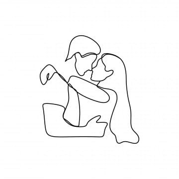 one line drawing of two people hugging each other