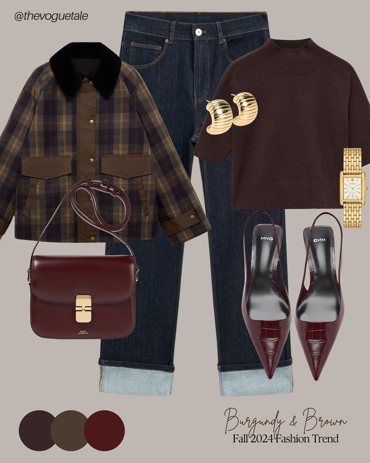 Brown Satin Trousers Outfit, Brown Inspo Outfits, Old Navy Winter 2024 Outfits, Navy Plaid Pants Outfit, Burgundy Brown Outfit, True Autumn Style, Burgundy Style Outfit, Navy Brown Outfit, Autumn Outfits For Work