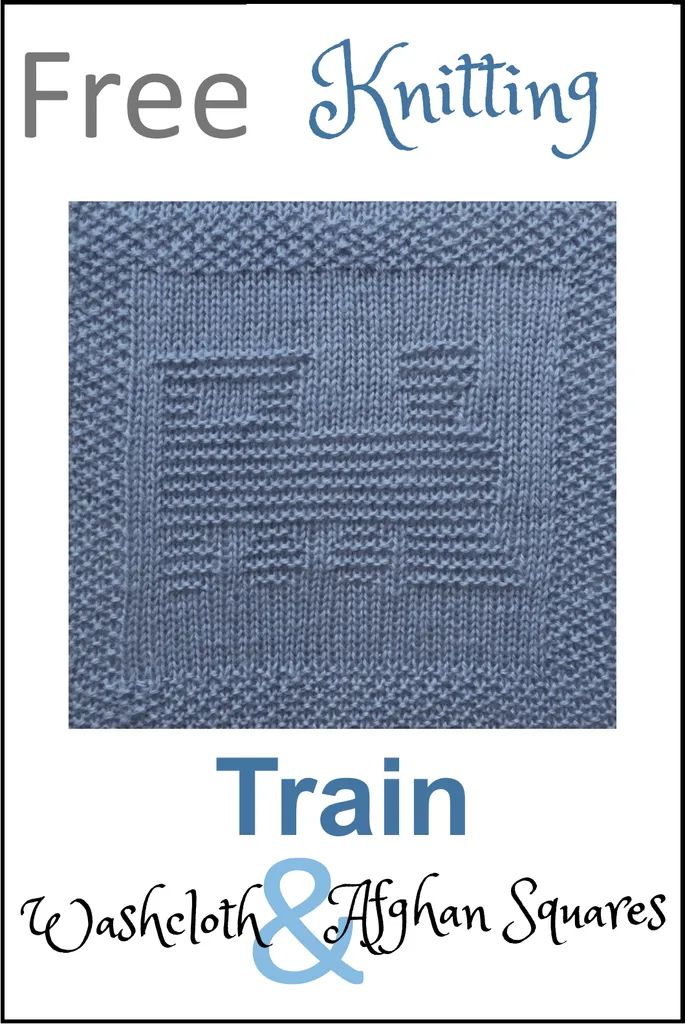 a knitted square with the words free knitting train and afghan squares written in blue