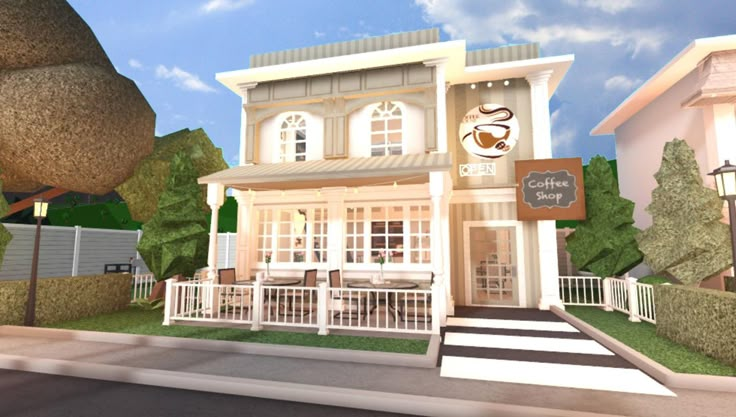 Cafe Ideas Design, Bloxburg Cafe, Restaurant Layout, Cafe Exterior, House Plans With Pictures, Restaurant Exterior, Simple Bedroom Design, City Layout, Tiny House Layout