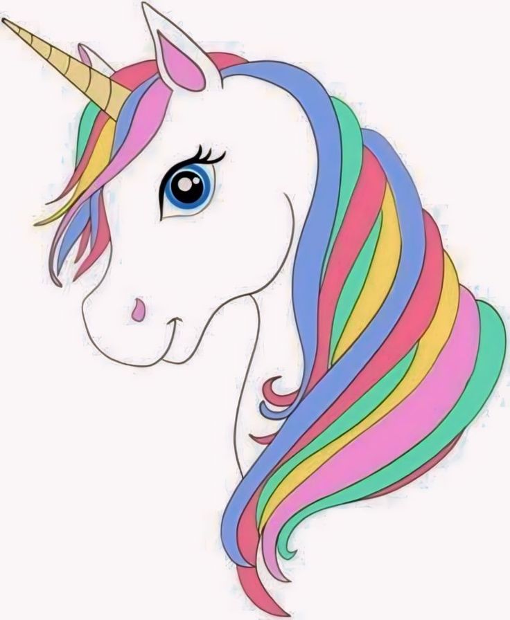 a drawing of a unicorn's head with multicolored hair